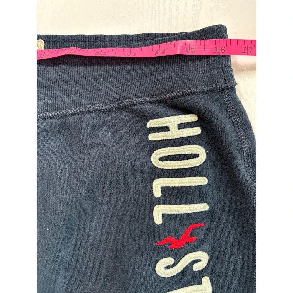 Hollister Y2K Navy Blue Fleece Joggers Embroidered Logo Drawstring Sweatpants M - Picture 5 of 7
